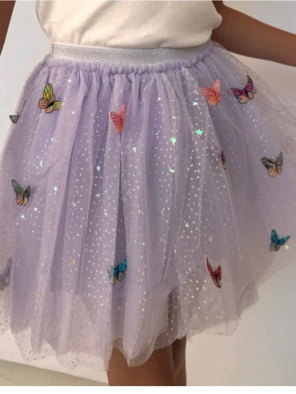 Lola + The Boys Lilac Butterfly Tulle Skirt with Sparkle Stars